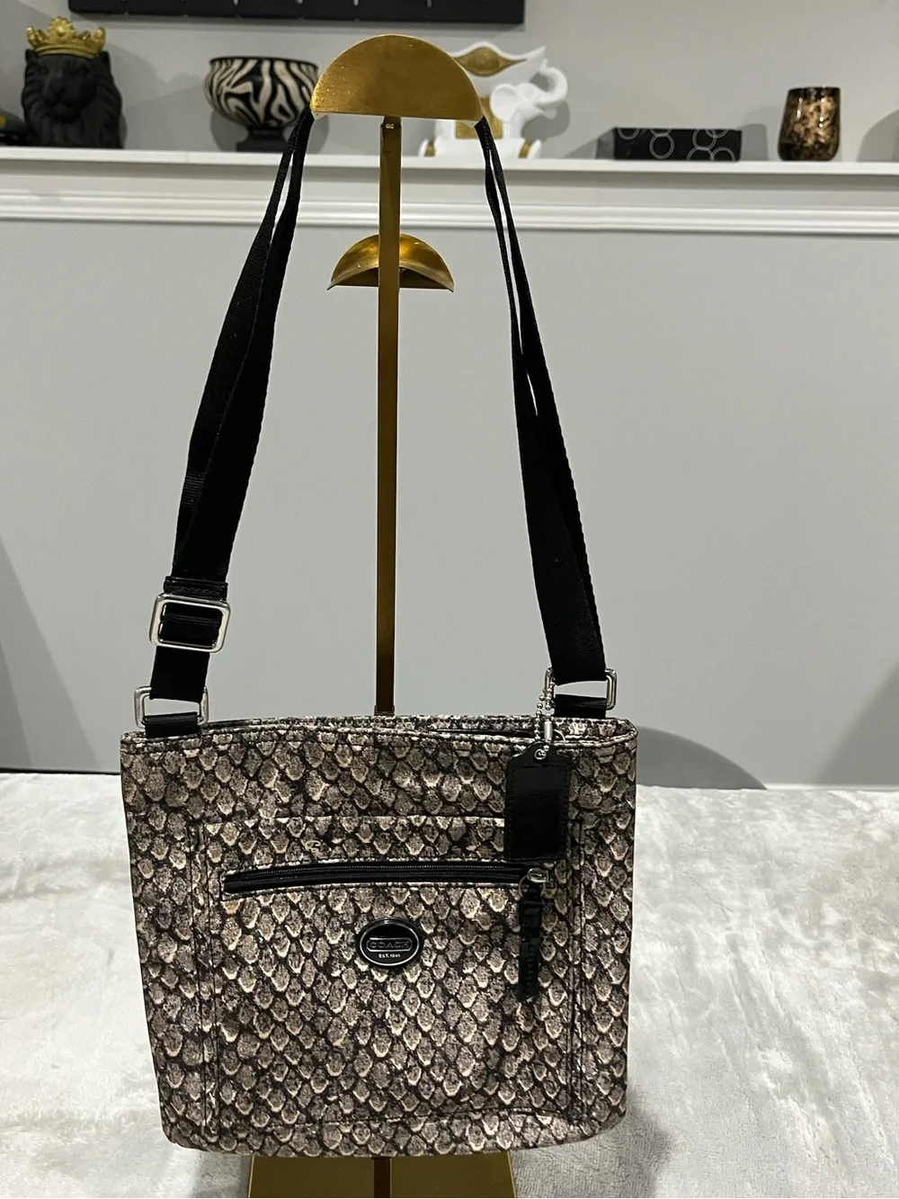 Coach Taylor Getaway Snake Print Nylon Crossbody File Bag EUC